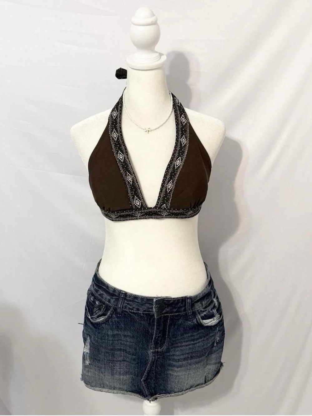Vintage Y2k Brown Indie Boho Chic Bikini Top